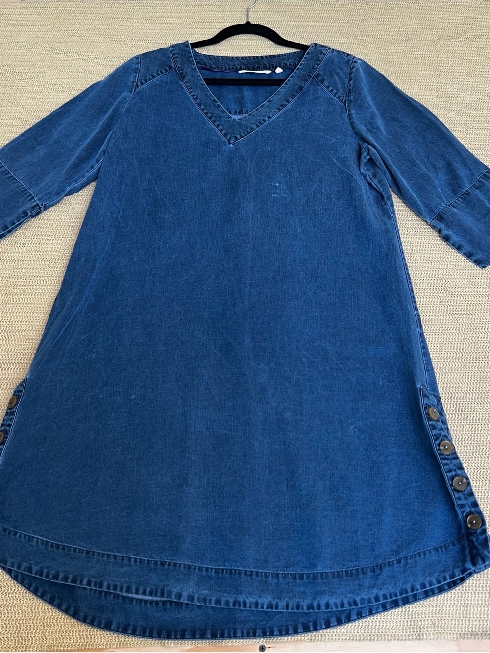 Soft Surroundings Indigo Blue V-Neck A-Line Denim Dress